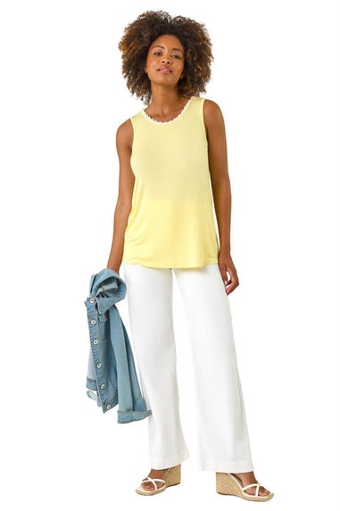 Roman Yellow Daisy Neck Trim Vest Top