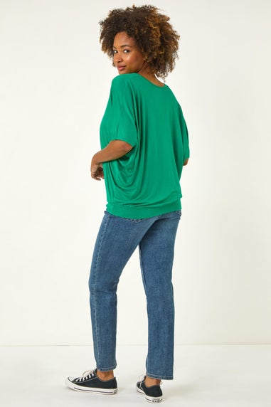 Roman Green V Neck Grown On Sleeve Stretch Top