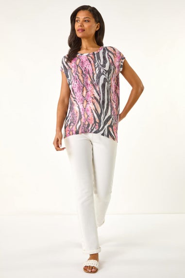 Roman Pink Burnout Snake Print Cocoon Top