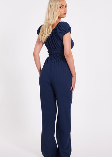Quiz Navy Textured Puff Sleeve Jumpsuit
