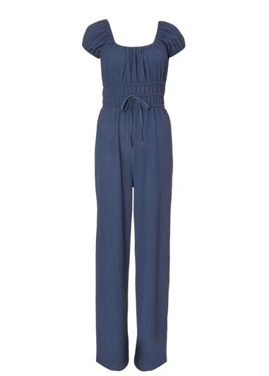 Quiz Navy Textured Puff Sleeve Jumpsuit