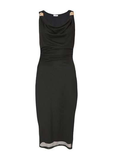 Quiz Black Mesh Buckle Detail Midi Dress