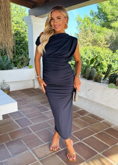 AX Paris Navy Off The Shoulder Draped Top Midi Dress