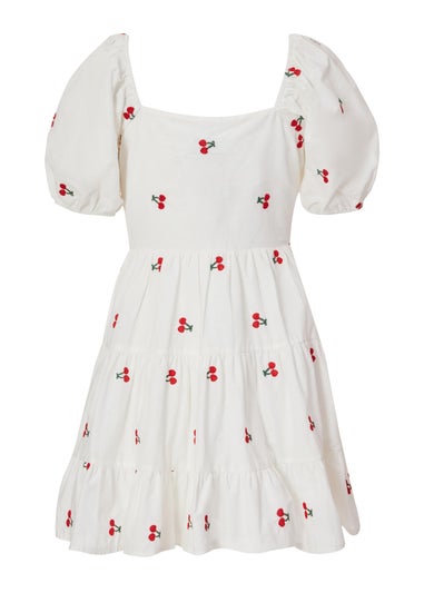 Quiz White Petite Cherry Print Skater Dress