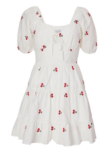 Quiz White Petite Cherry Print Skater Dress