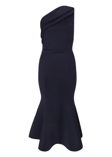 Quiz Navy One Shoulder Peplum Dress