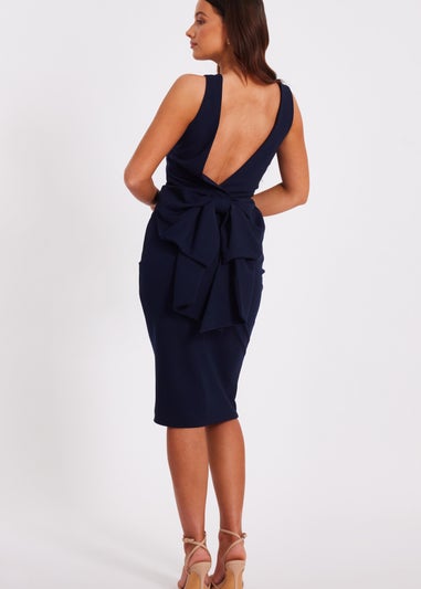 Quiz Navy Petite Bow Back Midi Dress