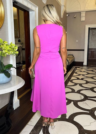 AX Paris Pink Gathered Midi Dress With Shoulder Pads