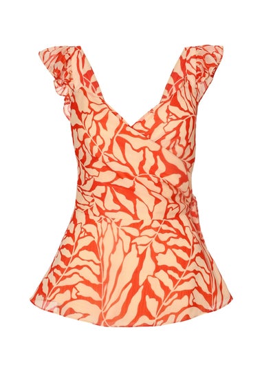 Quiz Red Chiffon Floral Tie Top