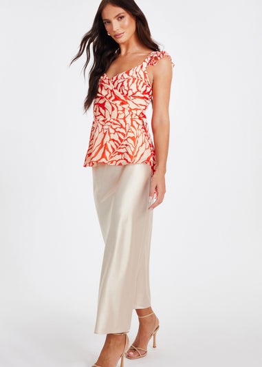 Quiz Red Chiffon Floral Tie Top