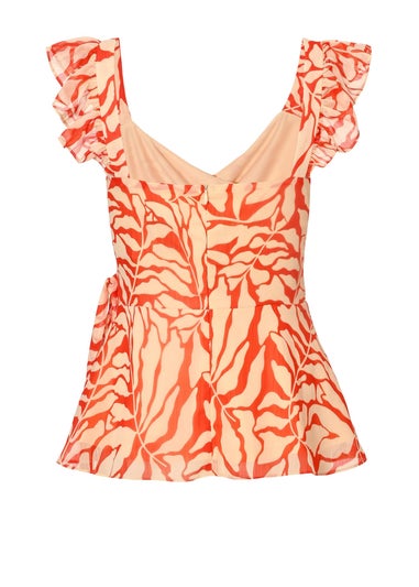 Quiz Red Chiffon Floral Tie Top