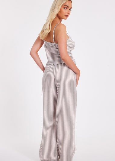Quiz Stone Striped Wide Leg Trousers