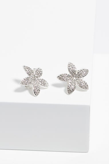 Jon Richard Silver Plated Pave Floral Earrings