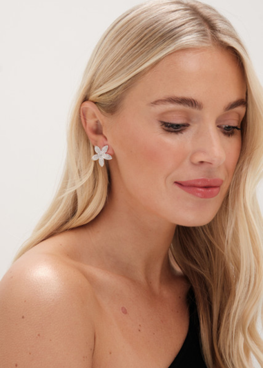 Jon Richard Silver Plated Pave Floral Earrings