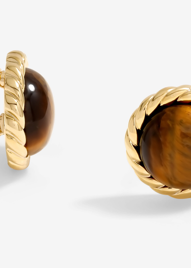 Jon Richard Gold Plated Tigers Eye Clip Earrings