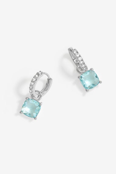 Jon Richard Rhodium Plated & Aqua Huggie Earrings