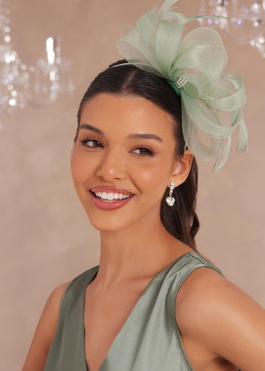 Quiz Green Diamante Bow Headband Fascinator
