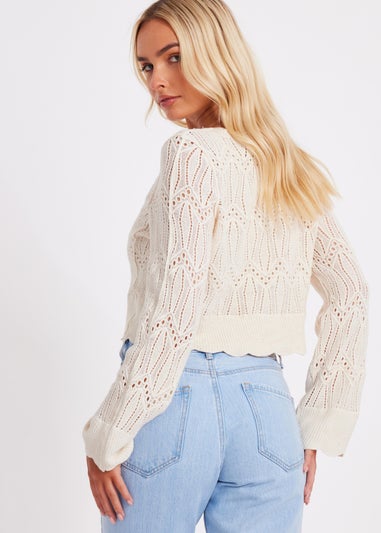 Quiz Cream Knit Cropped Cardigan