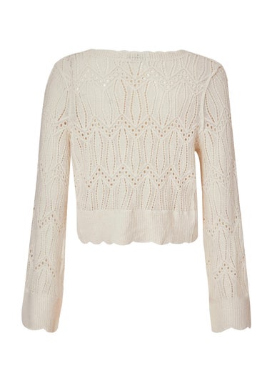 Quiz Cream Knit Cropped Cardigan