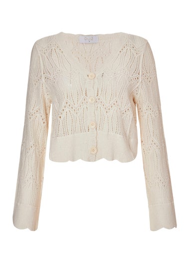 Quiz Cream Knit Cropped Cardigan
