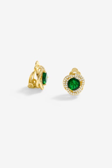 Jon Richard Gold Plated & Emerald Twist Halo Clip Earrings