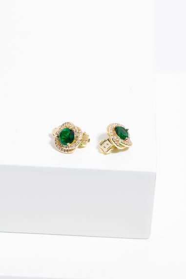 Jon Richard Gold Plated & Emerald Twist Halo Clip Earrings
