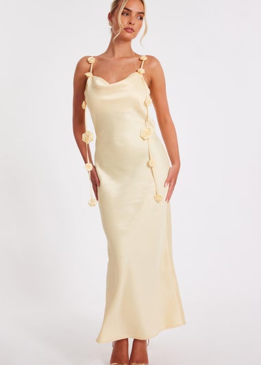 Quiz Yellow Satin Midaxi Dress
