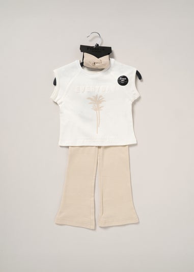 Fudo Beige T Shirt Leggings & Headband Outfit Set (2-7yrs)