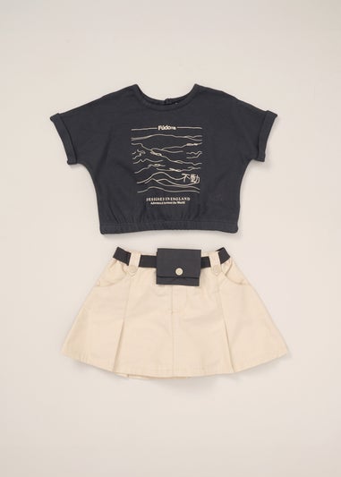Fudo Dark Grey T Shirt Skirt & Belt Purse Outfit Set (2-7yrs)