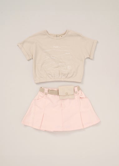Fudo Beige T Shirt Skirt & Belt Purse Outfit Set (2-7yrs)