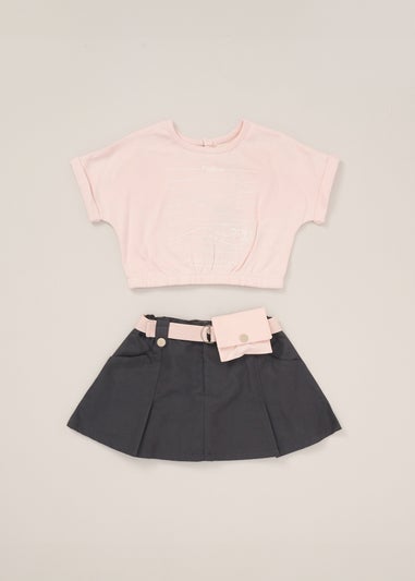 Fudo Soft Pink T Shirt Skirt & Belt Purse Outfit Set (2-7yrs)