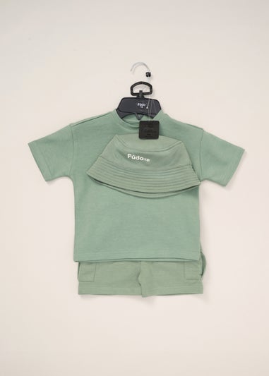 Fudo Green T Shirt Shorts & Bucket Hat Outfit Set (12-24mnths)