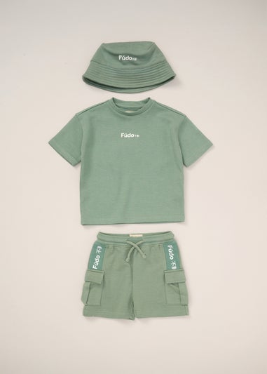 Fudo Green T Shirt Shorts & Bucket Hat Outfit Set (12-24mnths)