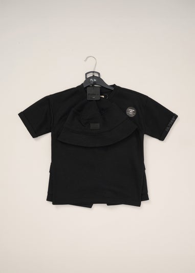 Fudo Black T Shirt Shorts & Bucket Hat Outfit Set (5-7yrs)