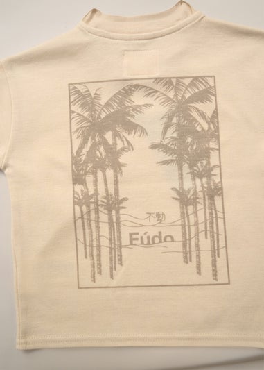 Fudo Beige T Shirt Shorts & Bucket Hat Outfit Set (12-24mnths)
