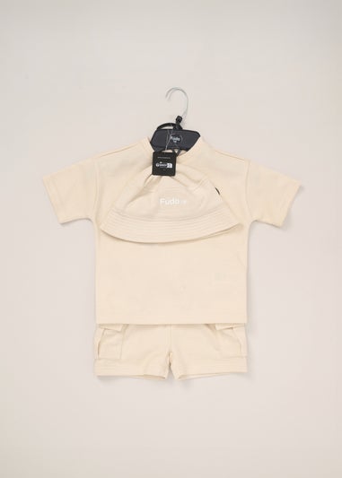 Fudo Beige T Shirt Shorts & Bucket Hat Outfit Set (12-24mnths)