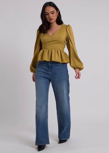 Urban Bliss Olive Puff Sleeve Peplum Top