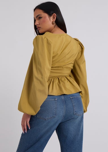 Urban Bliss Olive Puff Sleeve Peplum Top