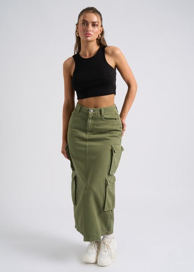 Urban Bliss Khaki Mid Cargo Maxi Skirt