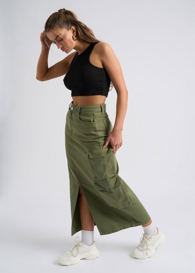 Urban Bliss Khaki Mid Cargo Maxi Skirt