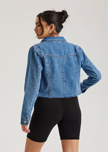 Urban Bliss Mid Blue Raw Hem Denim Jacket