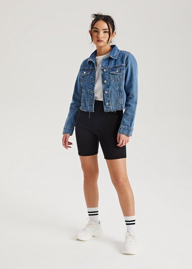 Urban Bliss Mid Blue Raw Hem Denim Jacket