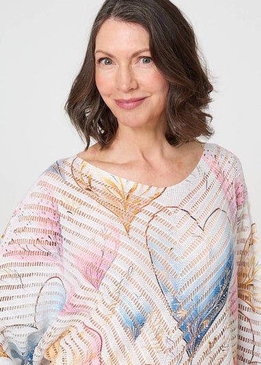 Izabel London Pink Heart Print Open Knit 3/4 Sleeve Top