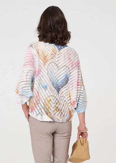 Izabel London Pink Heart Print Open Knit 3/4 Sleeve Top