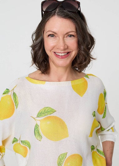 Izabel London Yellow Printed 3/4 Sleeve Knit Texture Top