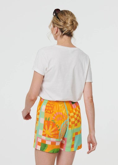 Izabel London Orange Patchwork Print Tie Waist Relaxed Shorts