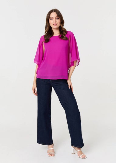 Izabel London Orchid Semi Sheer Cut Out 3/4 Sleeve Blouse
