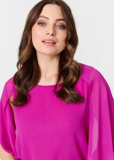 Izabel London Orchid Semi Sheer Cut Out 3/4 Sleeve Blouse