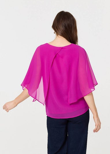 Izabel London Orchid Semi Sheer Cut Out 3/4 Sleeve Blouse