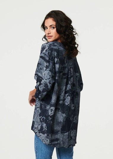 Izabel London Navy Floral 3/4 Sleeve Relaxed Blouse